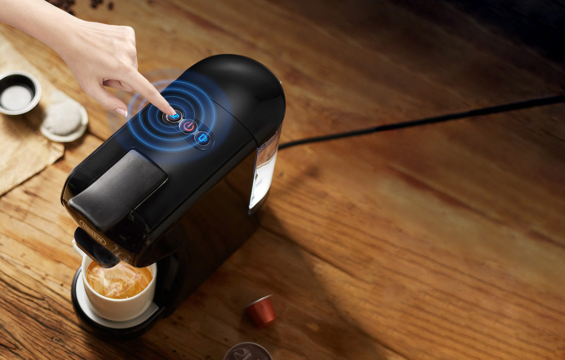Мултифункционална 4в1 Еспресо Кафемашина HiBrew H1A , кафе и опция за капсули,, 1450 w, 19 bar, Черен