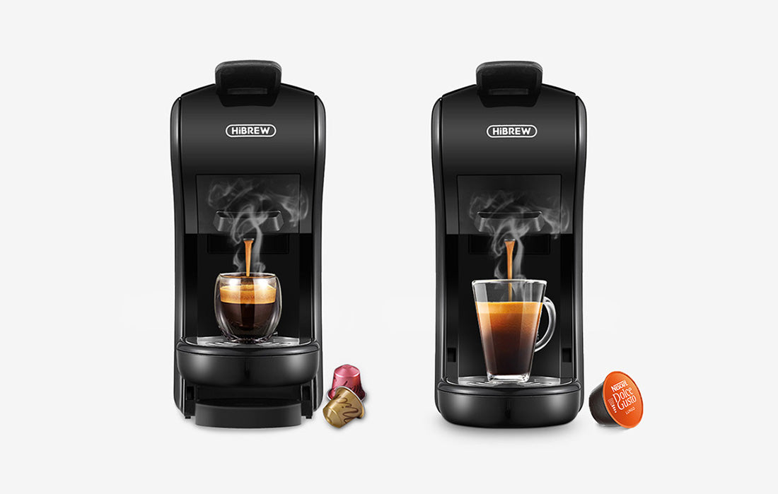 Мултифункционална 4в1 Еспресо Кафемашина HiBrew H1A , кафе и опция за капсули,, 1450 w, 19 bar, Черен