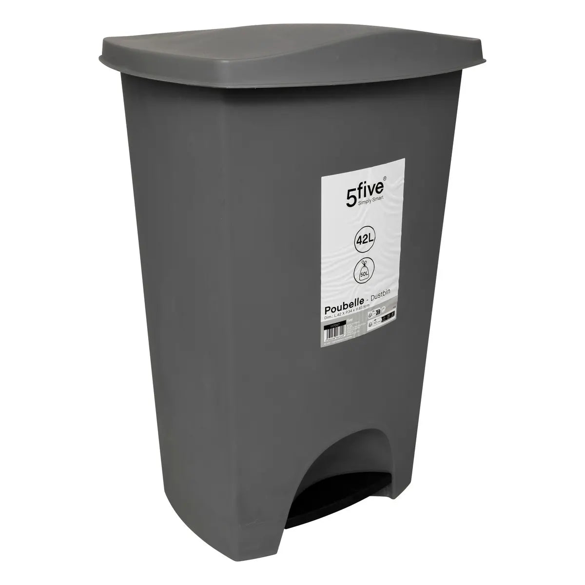 Кош 5five, Сив, Пластмаса, 42 l