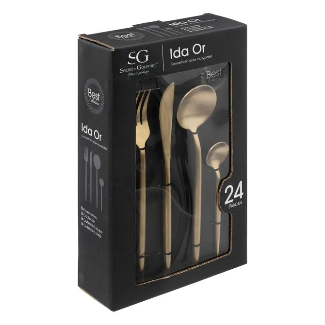 Комплект златни прибори Secret de Gourmet Ida, Инокс, 24 части