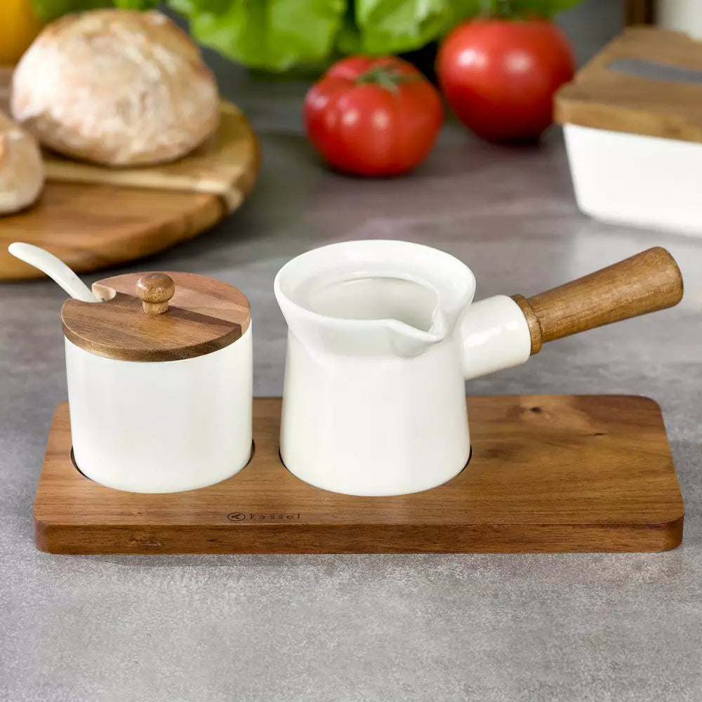 Kávéskészlet Kassel 93559, Porcelán és akácfa