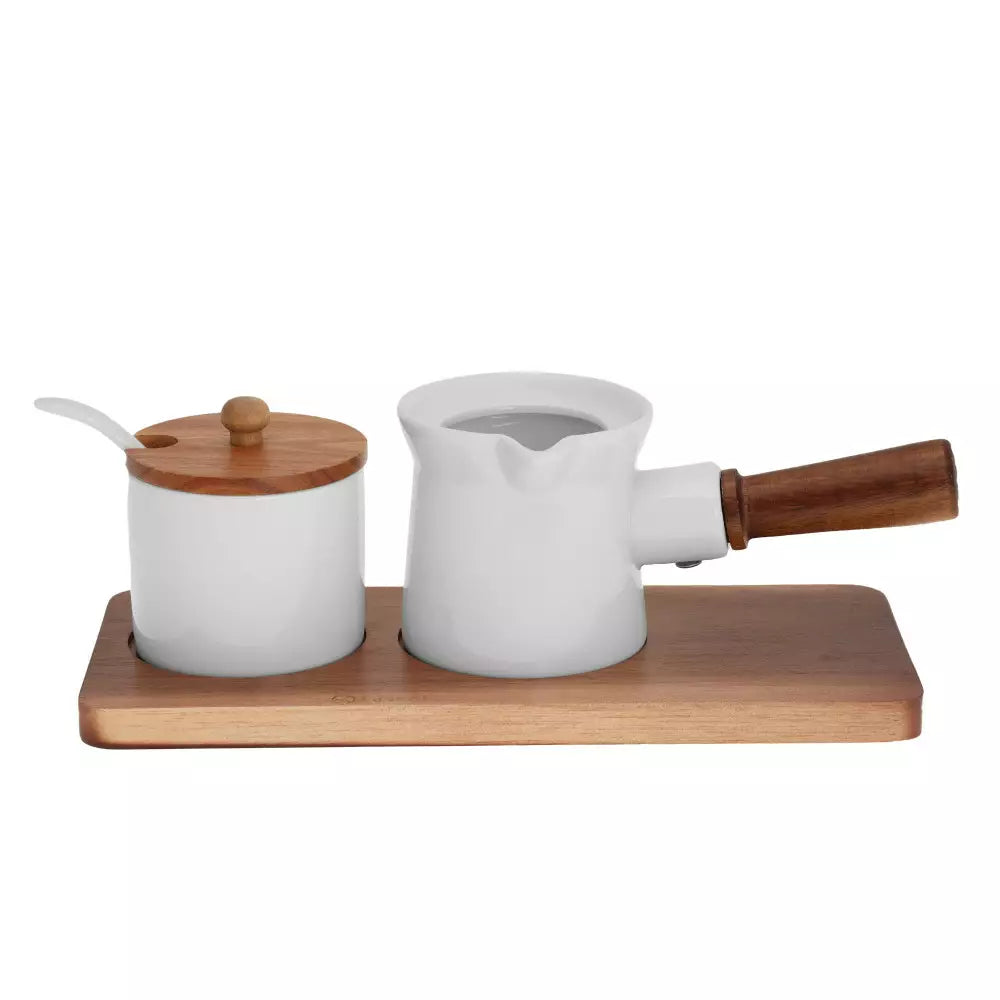 Kávéskészlet Kassel 93559, Porcelán és akácfa