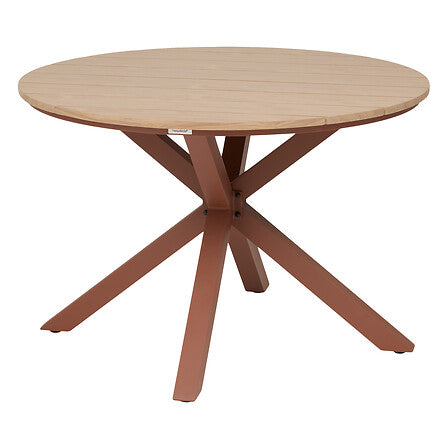 Fixed round table Oraclion 4 seats aluminum wood effect honey mahogany