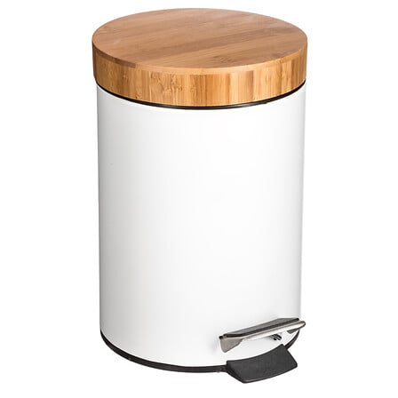 Кош за отпадъци 5five Natureo, Метал и бамбук, 3L, Бял