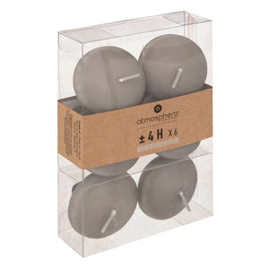 Комплект свещи без аромат atmosphera Hugo, 6 Плаващи, Диаметър 4.5 см, Taupe