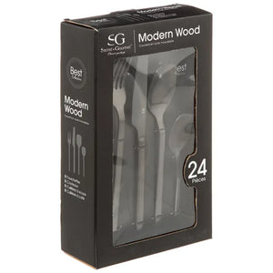 Evőeszközkészlet Secret de Gourmet Modern Wood, Rozsdamentes acél, 24 részes