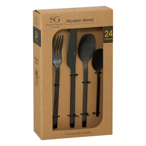 Evőeszközkészlet Secret de Gourmet Modern Wood, Rozsdamentes acél, 24 részes