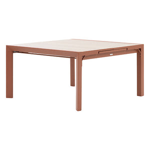 Evasion automatic extendable table square 10 seats aluminium printed linen mahogany