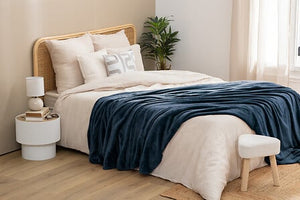 Ollis plain throw 240 x 260 cm Aegean blue flannel