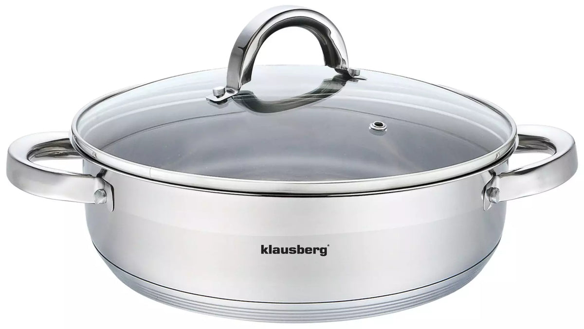 Klausberg 7173 fedeles serpenyő, 26 cm, 4,6 liter, vastag alj, rozsdamentes acél