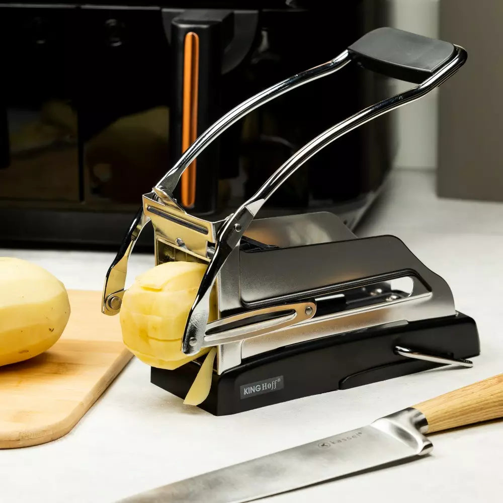 Burgonyaszeletelő KingHoff 1207, 25-49 szeletig, Vákuumos tapadás, Inox/fekete