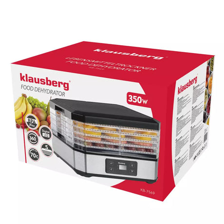 Gyümölcsszárító Klausberg 7569, 350 W, LED, 220-240 V, Ezüst/fekete