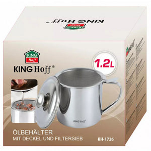 Olajtartó KingHoff 1726, 1,2L, Szűrővel, 12,5x11,5 cm, Inox