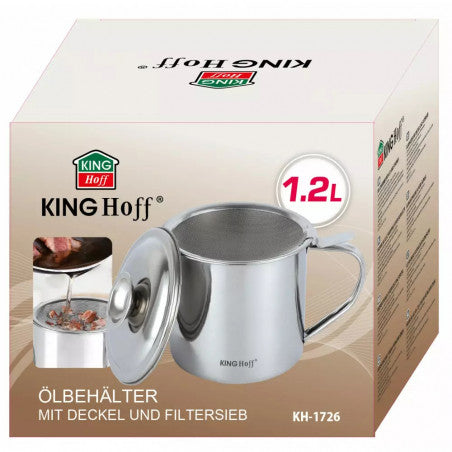 Olajtartó KingHoff 1726, 1,2L, Szűrővel, 12,5x11,5 cm, Inox