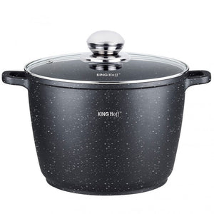 Тенджера дълбока Kinghoff 1599, 10 L, Мраморно покритие, Индукция, Черен